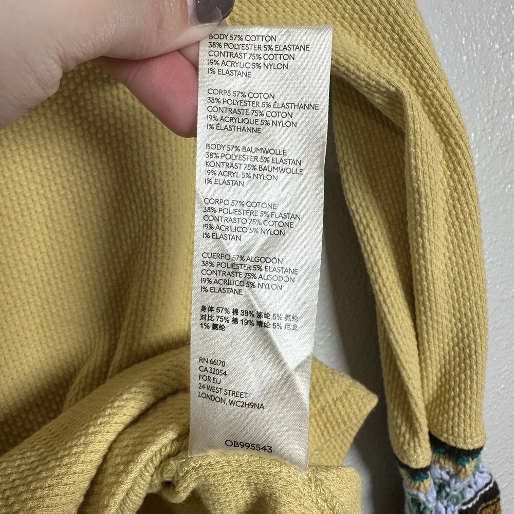 Free People Switch It Up‎ Thermal Top Womens XS Crochet Yellow Multicolor Boho